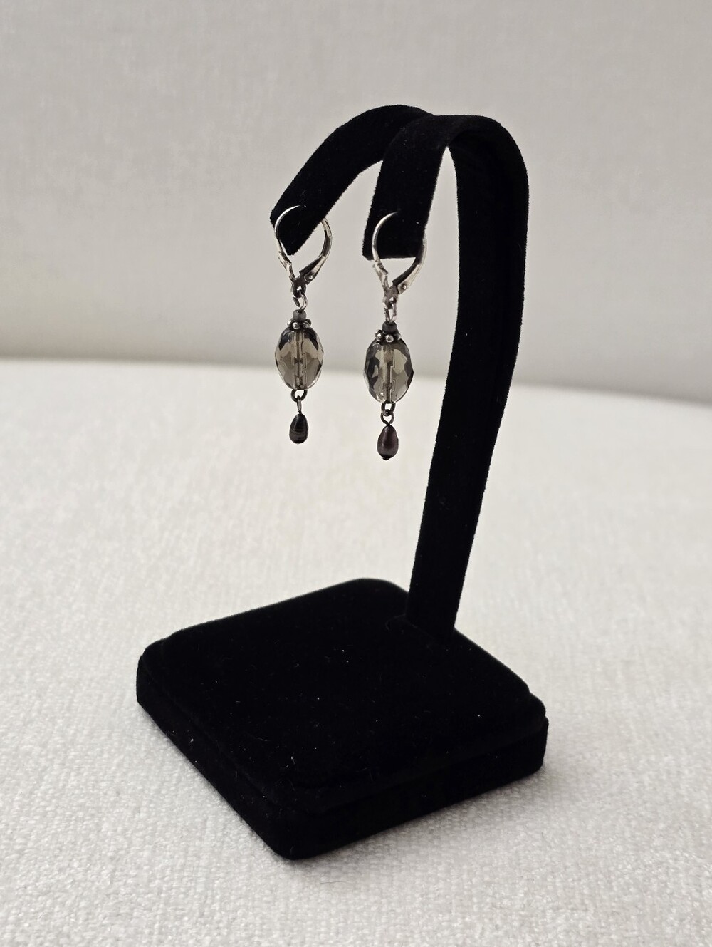 Sterling Silver Smoky Glass Drop Dangle Earrings